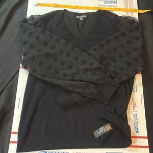 Sheer polka dot sleeves sweater v neck